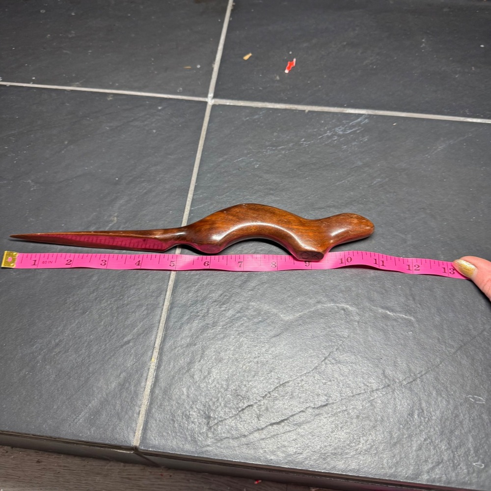 Hand Carved Artisan Olivewood Otter Letter Opener Ergonomic Otter Shape Hardwood - Picture 3 of 7